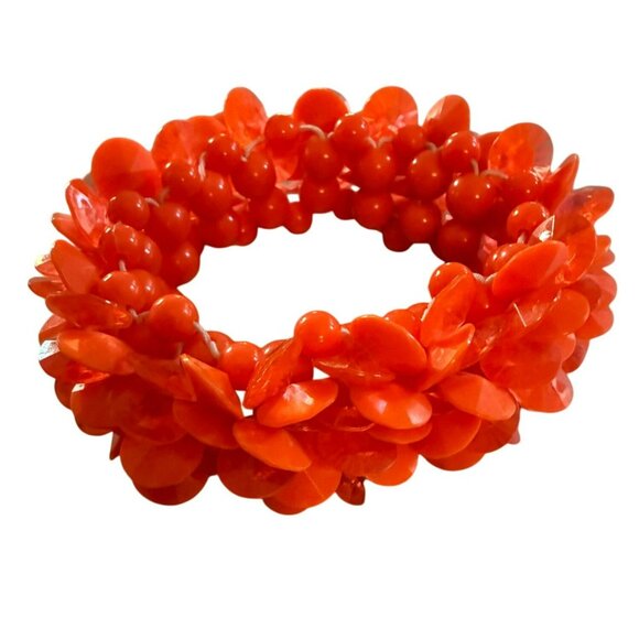 Chunky Stretch Bracelet With Orange Acrylic Beads Beautiful Vintage - Picture 2 of 4